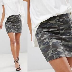 FREE PEOPLE • Green Modern Femme Denim Camo Camouflage Mini Skirt